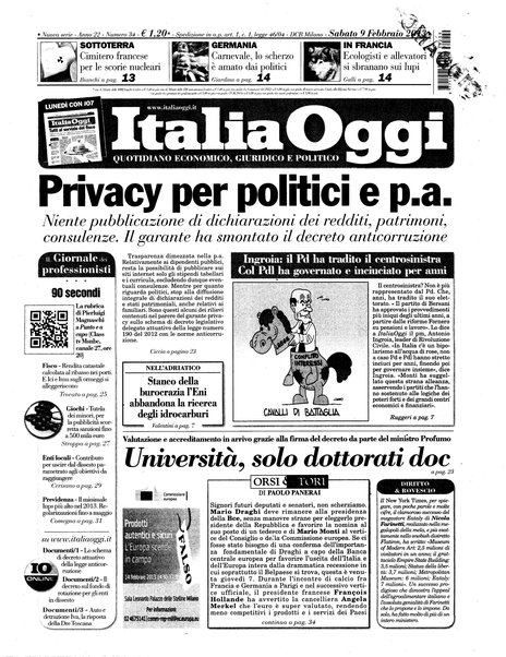 Italia oggi : quotidiano di economia finanza e politica